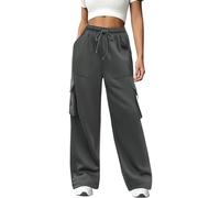 Totatuit Termico Anchos Pantalon Chandal Mujer Holgado Rectos Elastico Tiro Alto Cordon Cargo Bolsillos Jogger Deporte Pantalón Ropa Casa Gris Oscuro S