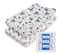 TotBasic - Funda para cambiador extra elástica, ultrasuave, de punto jersey, unisex, se adapta a todas las mesas de cambiadores/tocadores estándar, paquete de 2 (Ocean Pals + vida silvestre)