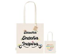 Tote Bag Algodón Orgánico para Profesores Doble Cara | Bolsa con Asas para Maestras 140g/m2 | Regalo Fin de Curso | Bolsa Multiusos para Profes | Regalos Originales (Escucha, Enseña, Inspira)