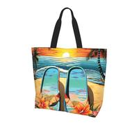 Tote Bag Chanclas Y Escena De Playa Tropical Mujer Bolsa De Mano Plegable Bolso De Mano Grande Bolso Tote Para Escuela Verano Oficina