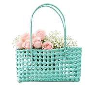Tote Bags for Women, Solid Color Weave Tote Bag with Handle Hollow Out Beach Bag Handheld Picnic Basket Hollow Woven Shoulder Purse for Outdoor Fruit Picking Flower Arranging Travel Beach