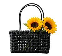 Tote Bags for Women, Solid Color Weave Tote Bag with Handle Hollow Out Beach Bag Handheld Picnic Basket Hollow Woven Shoulder Purse for Outdoor Fruit Picking Flower Arranging Travel Beach