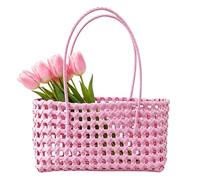 Tote Bags for Women, Solid Color Weave Tote Bag with Handle Hollow Out Beach Bag Handheld Picnic Basket Hollow Woven Shoulder Purse for Outdoor Fruit Picking Flower Arranging Travel Beach