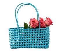 Tote Bags for Women, Solid Color Weave Tote Bag with Handle Hollow Out Beach Bag Handheld Picnic Basket Hollow Woven Shoulder Purse for Outdoor Fruit Picking Flower Arranging Travel Beach