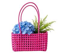 Tote Bags for Women, Solid Color Weave Tote Bag with Handle Hollow Out Beach Bag Handheld Picnic Basket Hollow Woven Shoulder Purse for Outdoor Fruit Picking Flower Arranging Travel Beach
