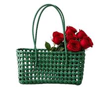 Tote Bags for Women, Solid Color Weave Tote Bag with Handle Hollow Out Beach Bag Handheld Picnic Basket Hollow Woven Shoulder Purse for Outdoor Fruit Picking Flower Arranging Travel Beach
