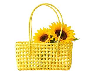 Tote Bags for Women, Solid Color Weave Tote Bag with Handle Hollow Out Beach Bag Handheld Picnic Basket Hollow Woven Shoulder Purse for Outdoor Fruit Picking Flower Arranging Travel Beach