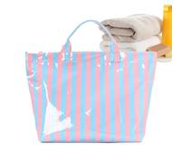 Tote Con Rayas Brillante | Bolso De Vacaciones Grande Impermeable Con Acabado Brillante | Bolso Tote,Para Mujeres, Verano, Trabajo, Oficina, Escuela, Colegio, Gimnasio, Piscina Y Senderismo