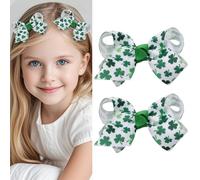 Totelux Pasadores para el pelo con lazo para el día de San Patricio, diseño de trébol, moño, cinta de grogrén, accesorios para el cabello para mujeres y niñas, 2 unidades