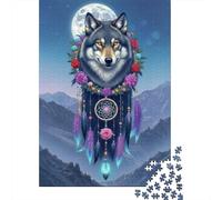 Tótem de Lobo Puzzle de 1000 Piezas para Adultos Papel Atrapasueños Paisaje de Montaña Relajante Decoración Hogar Regalo 70x50cm/1000pcs