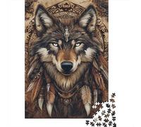 Tótem de Lobo Puzzle para Adultos Puzzle de 1000 Piezas Mandala Noche Decoración Relajación Hogar Regalo 52x38cm/1000pcs