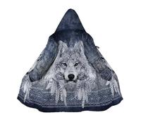 Tótem del Lobo 3D All Over Impresa Chaqueta Hombre Invierno, Cálida Cachemira Regalo Parkas Con Capucha, Regalos Creativos Sorpresa de Navidad Albornoz Abrigo(Denim,XXL)