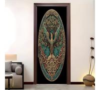 TóTem Vintage Adhesivo decorativo para Puerta, Negro 3D PVC Autoadhesivo Rxtraíble Pegatinas Puertas para Dormitorio, Cuarto de Baño, Habitación Infantil 77x200 cm