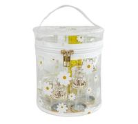 TotePrint Bolsa de maquillaje de viaje transparente con estampado de flores, bolsa impermeable portátil con asa, ideal para mujeres y niñas, Daisy (D1049-1), 7.1x6.3x6.3inches, Bolsa con estampado