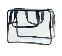 TotePrint Bolsa de maquillaje grande de PVC transparente con asa, 30 cm x 21 cm x 13 cm, organizador de artículos de aseo de viaje impermeable para viajes y baño, Mango transparente y negro, L