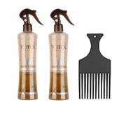 Totex Acondicionador en aerosol de 2 fases, sin enjuague, desenredante para cabello seco y dañado, 400 ml, 2 unidades + estilizador de dedos (queratina)