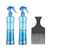 Totex Acondicionador en spray de 2 fases, sin enjuague, desenredante para cabello seco y dañado, 400 ml, 2 unidades + estilizador de dedos (azul)