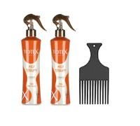 Totex Acondicionador en spray de 2 fases, sin enjuague, desenredante para cabello seco y dañado, 400 ml, 2 unidades + estilizador de dedos (leche)