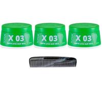 TOTEX Cera para el cabello I Hair Styling Wax 150 ml, paquete de 3 unidades, más peine de bolsillo marmolado, encuentra tu look I (3 unidades afrutadas, 3 x Aqua X03 verde)