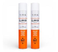 Totex Clipper Spray 400 ml - Pack de 2 - 5 en 1: Lubrica, limpia, desinfecta, enfría y protege contra el óxido | Spray desinfectante para cortadoras de pelo, recortadoras, afeitadoras eléctricas y