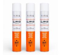 Totex Clipper Spray 400 ml - Pack de 3 - 5 en 1: Lubrica, limpia, desinfecta, enfría y protege contra el óxido | Spray desinfectante para cortadoras de pelo, recortadoras, afeitadoras eléctricas y