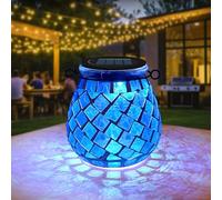 TOTHDATE 1 lámpara solar de mosaico ovalada para exteriores, de cristal On/Off, lámpara de mesa, resistente al agua IP65, resistente al agua, para césped, camino, patio, suelo, estanque, azul cuadrado