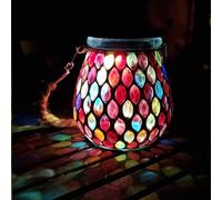 TOTHDATE 1 pieza de luces solares ovaladas de mosaico para jardín al aire libre, luces solares de mosaico colgantes de vidrio de encendido/apagado IP65 impermeable para mesa, césped, camino, patio