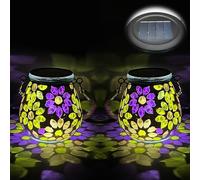 TOTHDATE 2 lámparas solares de mosaico ovaladas para exteriores, de cristal On/Off, lámpara de mesa, resistente al agua IP65, resistente al agua, para césped, camino, patio, suelo, estanque, flores y