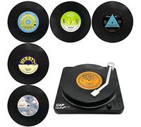 TOTHDATE Set de 6 Posavasos de Discos de Vinilo con Soporte, Posavasos Redondos Divertidos Antideslizantes para Bebidas, Café y Té, Cafeterías, Hogar, Temáticas de Pub y Fiestas, Estilo 2.