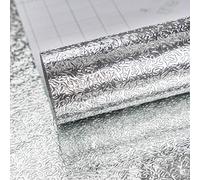 TOTIO Papel pintado autoadhesivo con textura de papel de aluminio de 16x354 pulgadas, rollo de plástico adhesivo de plata, impermeable, protector de salpicaduras, vinilo para pared