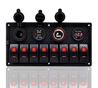TOTMOX 12V-24V 8 Gang Panel de Control de Interruptor LED para automóvil TV Caravana Barco Marine Yacht, Panel de Cargador de Encendedor de Cigarrillos USB con protección contra sobrecarga, Rojo