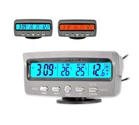 TOTMOX Termómetro digital inteligente multifuncional para coche, termómetro para exteriores, Fahrenheit Celsius, pantalla LCD dual, retroiluminación LED, función de reloj/voltaje (luz azul-naranja)