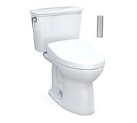 TOTO Drake Transitional WASHLET+ - Inodoro de dos piezas alargado de 1,28 GPF de altura universal TORNADO FLUSH con asiento de bidé S550e, algodón blanco - MW7863056CEFG#01