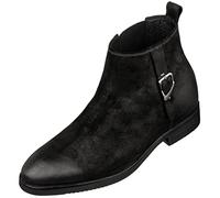 TOTO Zapatos invisibles para hombre con elevador de altura - Botas Chelsea sin cordones de piel nobuk, 3.6 pulgadas más altas, Negro, 40 EU