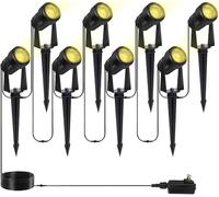 Totofac Foco Proyector Exterior, 28m/92ft 8-in-1 2400LM 2W Focos Jardín 27V COB IP65 Impermeable Blanco Cálido con clavo de tierra para el patio del jardín Caminos Césped, Patios, Entrada de Vehículos