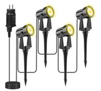 Totofac Focos Led Exterior, 46FT/14m 4x3W LED Focos Jardin con Estaca,COB Blanco Cálido 3000K 1200lm 14V IP65 Impermeable, Focos de Jardín al Aire Libre Iluminación de Caminos para Césped, Patios