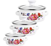 Totority 3 ollas esmaltadas de cocina con tapa, olla de cocción retro de frijoles de flores, olla de sopa gruesa vintage con asas, antiadherente, segura para cocinas de inducción, estufa de gas