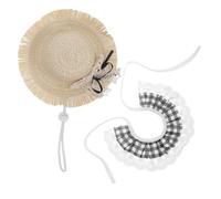 Totority Conjunto de Sombrero de Paja Doble Capa y Bufanda Negra de Encaje para Mascota, 2 Piezas, Talla Ajustable, Accesorios Decorativos para Ganso de Jardín, Ropa para Exteriores y