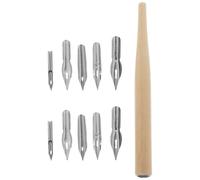 Totority Pluma de Inmersión de Madera Puntas de Acero Inoxidable Reemplazables, 10 Puntas, para Caligrafía, Firma y Dibujo, para Profesionales y Principiantes