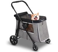 Totoro Ball Cochecito mediano para perros pequeños a grandes, 4 ruedas, para 4 perros, soporta hasta 66 libras, plegable con un solo clic, neumáticos lisos, parasol y cesta de almacenamiento (gris,