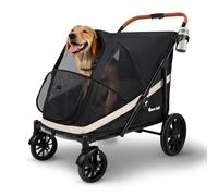 Totoro ball Cochecito plegable de 4 ruedas para perros grandes, con un solo clic, para 2 perros, con bolsillo de almacenamiento, adecuado para mascotas de hasta 110 libras (negro, grande)