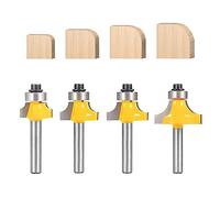 TOTOWOOD Juego de 4 brocas de enrutador, vástago de 1/4 pulgadas, radio en 1/8 pulgadas, 1/4 pulgadas, 3/16 pulgadas, 5/16 pulgadas, guía de rodamiento para broca de borde redondeado