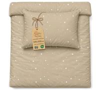 Totsy Baby Funda Nórdica Infantil 100 x 135 cm de Algodón - Juego Reversible 100x135 & Funda de Almohada 40x60 cm con Cremallera - Ropa de Cama Bebé Niño Niña Oeko-Tex Beige con Estrellas Blancas
