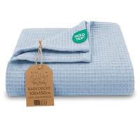 Totsy Baby Manta bebé algodón Waffle 100x150 cm - Plaid Tejido gofrado Nido de Abeja Suave mantita Ligera Transpirable arrullo sábana niño cobija Fina recién Nacido Certificado Oeko-Tex Cielo Azul