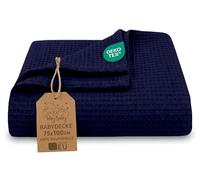 Totsy Baby Manta bebé algodón Waffle 75x100 cm - Plaid Tejido gofrado Nido de Abeja Suave mantita Ligera Transpirable arrullo sábana niño cobija Fina recién Nacido Certificado Oeko-Tex Azul Marino