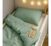 Totsy Baby Muselina Funda nordica Infantil 90x120cm para Cuna 70 - algodón Saco nordico y Cubre de edredon Cama para niños y niñas Juego Fundas para edredón Salvia con Almohada 60 x 40 cm Oeko-Tex