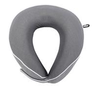 TOTTO - Almohada de Viaje para Cuello, Modelo Plane, Ergonómica y Cómoda, Ajustable a la Coumna y Cuello, Forro Lavable, Enrollable, con Gancho Mosquetón para Colgar en Maleta o Mochila, Color Gris