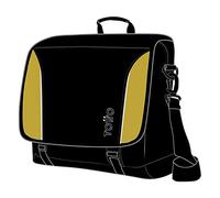 TOTTO - Bandolera Ordenador Portátil, Modelo Cromy, Capacidad 11 L, Bolsillo PC 15,4", Correa Regulable y Acolchada, Bolsillos con Cremallera, Bolsillo Botella, Cierre Solapa, Color Negro y Marrón