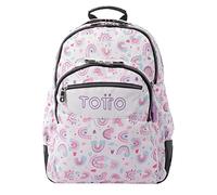 TOTTO Mochila escolar blanco y arcoíris rosa - Crayoles