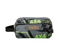 TOTTO - Estuche Escolar 3 Compartimentos, Modelo Agapec, Estuche Grande, Dimensiones 23 x 11.5 x 10.5 cm, Asa Lateral, Tiradores Ergonómicos con PVC, Tejido Resistente, Estampado Truck Negro